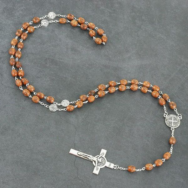 pendant necklaces catholic carved wooden rosary cross necklace oval beads inri jesus christ for men religious prayer jewelry gift, Silver
pendant necklaces catholic carved wooden rosary cross necklace oval beads inri jesus christ for men religious prayer jewelry gift, Silver