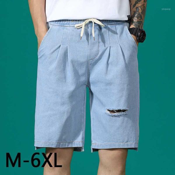 large size 6xl men's hole elastic waist blue denim shorts new male holes knee length short jeans solid casual shorts drawstring1
large size 6xl men's hole elastic waist blue denim shorts new male holes knee length short jeans solid casual shorts drawstring1
