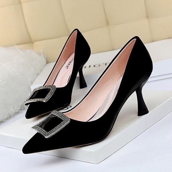 1266-6 fashion professional high-heeled wine cup and silk shallow mouth pointed metal diamond button women's single shoes, Black
1266-6 fashion professional high-heeled wine cup and silk shallow mouth pointed metal diamond button women's single shoes, Black