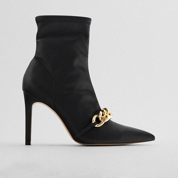 fashion leather women boots pointed toe ankle boots for women golden chain high heel brand designer winter shoes woman1, Black
fashion leather women boots pointed toe ankle boots for women golden chain high heel brand designer winter shoes woman1, Black