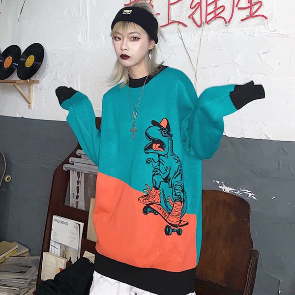 2021 autumn women harajuku cartoon cotton loose round neck knit two tone thick cute dinosaur sweater bl27, White;black
2021 autumn women harajuku cartoon cotton loose round neck knit two tone thick cute dinosaur sweater bl27, White;black