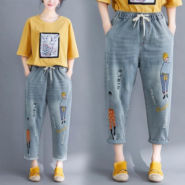 women female 2019 fashion japan style vintage girl letter embroidery hole elastic casual ankle-length denim jeans pants trousers, Blue
women female 2019 fashion japan style vintage girl letter embroidery hole elastic casual ankle-length denim jeans pants trousers, Blue
