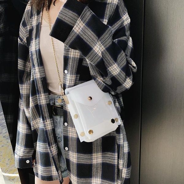 stylish pvc rivet shoulder crossbody handbags lady women transparent laser buckle small square chain flap messenger bag
stylish pvc rivet shoulder crossbody handbags lady women transparent laser buckle small square chain flap messenger bag