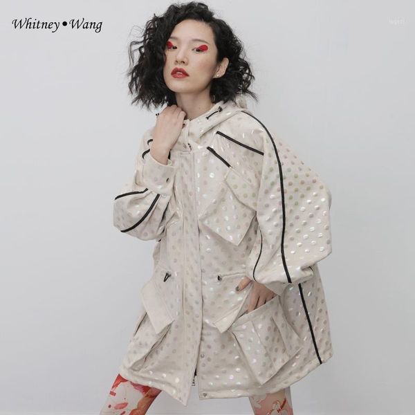 whitney wang 2020 spring fashion streetwear designer style polka dot hooded trench coat women stylish bf style oversize coat1, Black
whitney wang 2020 spring fashion streetwear designer style polka dot hooded trench coat women stylish bf style oversize coat1, Black
