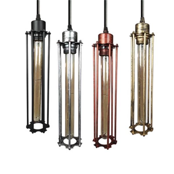 American Country Retro Chandelier Lights Industrial Restaurant Bar European Style Wrought Iron Long Iron Frame Single Flute Pendant Lamps