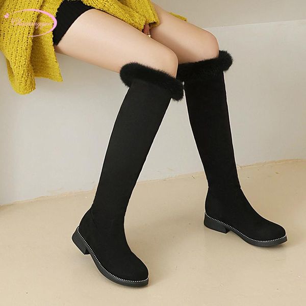 boots party style round toe flock knee-high fur rivets decoration black low-heeled chunky riding women shoes
boots party style round toe flock knee-high fur rivets decoration black low-heeled chunky riding women shoes