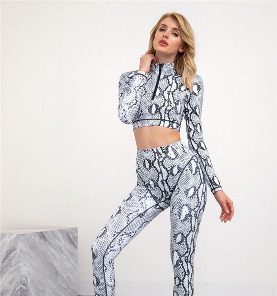 women snakeskin printed tracksuit yoga sports crop + pants leggings two-piece suit skinny exercise long pants sportwear cloth ly122302, White
women snakeskin printed tracksuit yoga sports crop + pants leggings two-piece suit skinny exercise long pants sportwear cloth ly122302, White