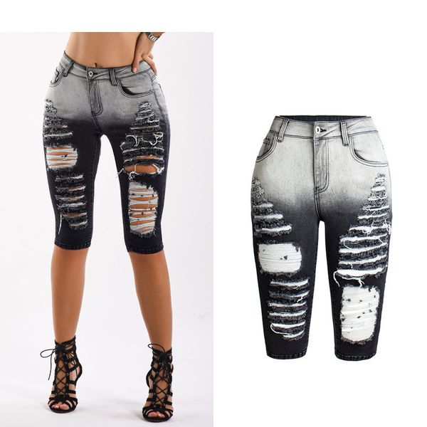 2020 elastic new straight hole five minutes of black jeans cross border exclusively for women l3rb, Black;white
2020 elastic new straight hole five minutes of black jeans cross border exclusively for women l3rb, Black;white