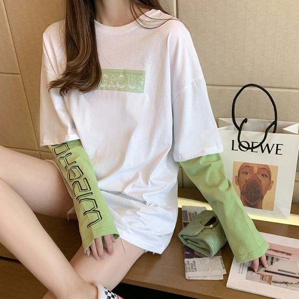 3ngwy fake two piece stitched long sleeve t-shirt for women's korean loose mid length fashionable coat t-shirt ujfcl, White
3ngwy fake two piece stitched long sleeve t-shirt for women's korean loose mid length fashionable coat t-shirt ujfcl, White