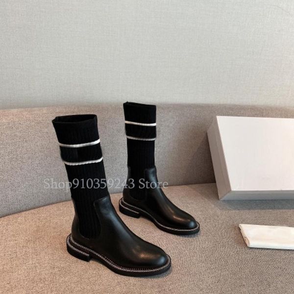 boots 2021 women's knitted leather boots, stylish and simple style with chain on the side of shoe, Black
boots 2021 women's knitted leather boots, stylish and simple style with chain on the side of shoe, Black
