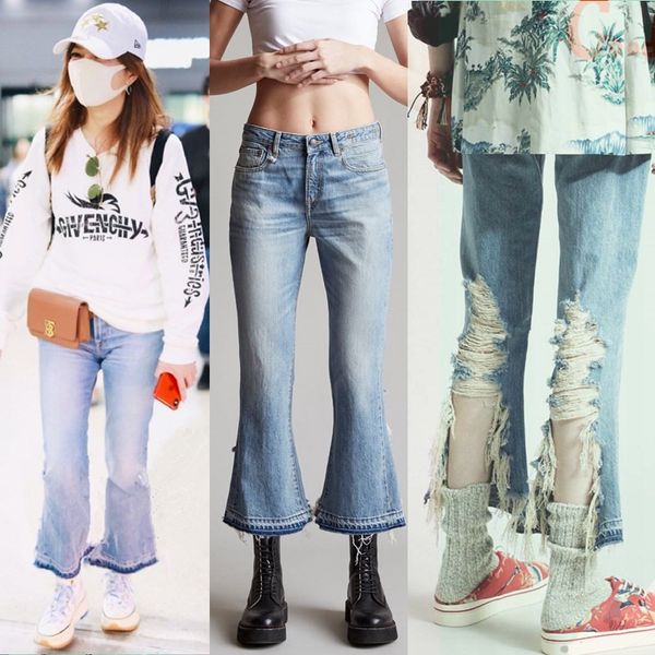 summer autumn show star same jeans blue back leg worn out micro trumpet capris slim fit
summer autumn show star same jeans blue back leg worn out micro trumpet capris slim fit