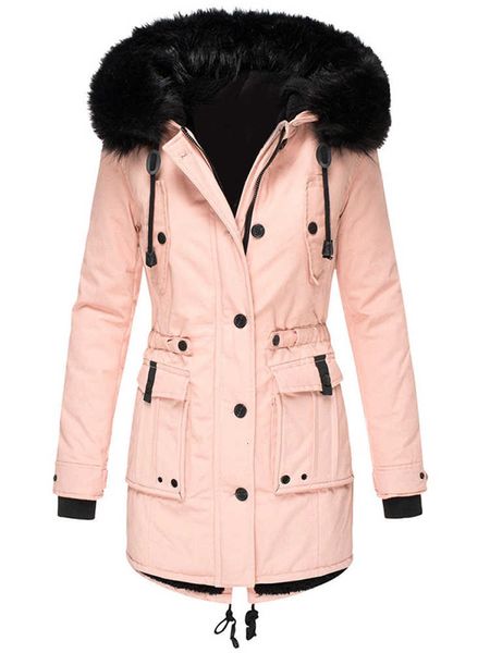 women's winter jacket cotton padded adjustable drawstring warm outerwear female clothes long button down parkas fur hooded coat, Black
women's winter jacket cotton padded adjustable drawstring warm outerwear female clothes long button down parkas fur hooded coat, Black