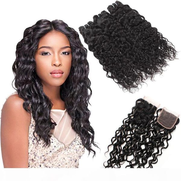 wholesale 8a brazilian water wave 3 bundles with 4*4 lace closure wet and wavy unprocessed virgin hair extensions middle three part, Black
wholesale 8a brazilian water wave 3 bundles with 4*4 lace closure wet and wavy unprocessed virgin hair extensions middle three part, Black