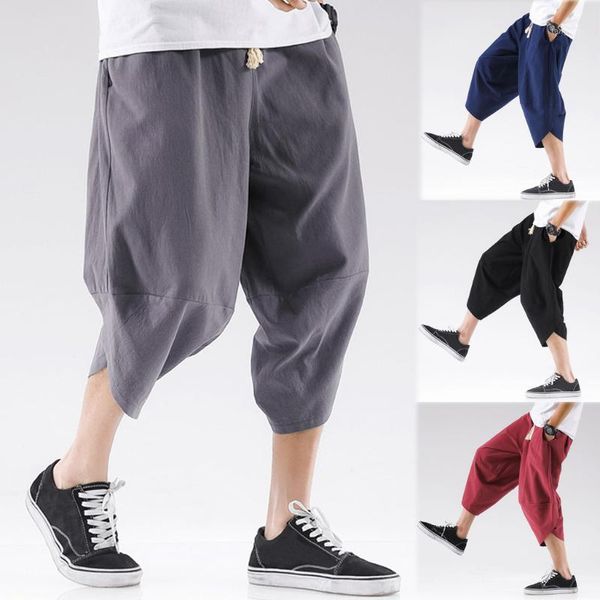 men's summer fashion leisure pure color cotton linen loose calf-length pants plus size1, Black
men's summer fashion leisure pure color cotton linen loose calf-length pants plus size1, Black