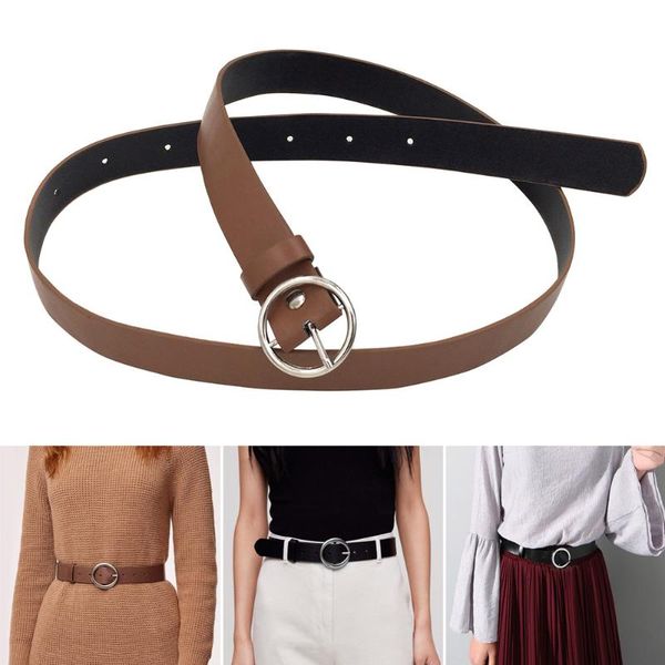 women faux leather belt jeans belts for women dresses with classic round buckle, Black;brown
women faux leather belt jeans belts for women dresses with classic round buckle, Black;brown