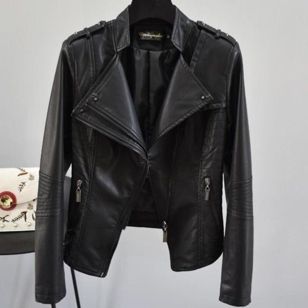 women's jackets 2021 spring fashion double-collar collar rivet short pu leather jacket women slim washed coat, Black;brown
women's jackets 2021 spring fashion double-collar collar rivet short pu leather jacket women slim washed coat, Black;brown