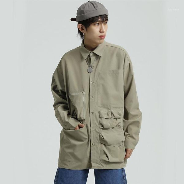 men multi-pocket long sleeve casual cargo shirt male high street hip hop loose tooling shirt1, White;black
men multi-pocket long sleeve casual cargo shirt male high street hip hop loose tooling shirt1, White;black