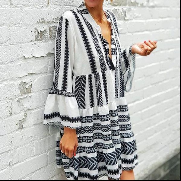 boho striped geometry print women dress bohemian loose flare sleeve v neck ladies dresses 2021 summer beach vestidos, Black;gray
boho striped geometry print women dress bohemian loose flare sleeve v neck ladies dresses 2021 summer beach vestidos, Black;gray