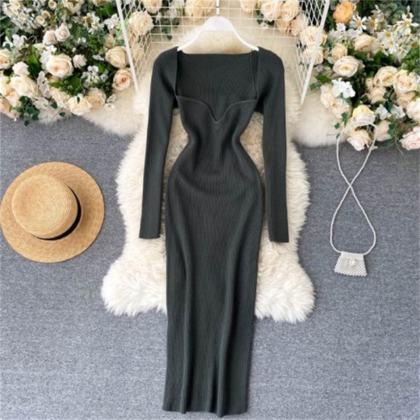 2021 new european and american ins low neck leaking clavicle tight hip elastic knitted dress female spring primer 1g7y, Black;gray
2021 new european and american ins low neck leaking clavicle tight hip elastic knitted dress female spring primer 1g7y, Black;gray