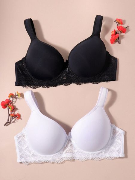 2pack plus contrast lace underwire bra 89nl#, Black;white
2pack plus contrast lace underwire bra 89nl#, Black;white