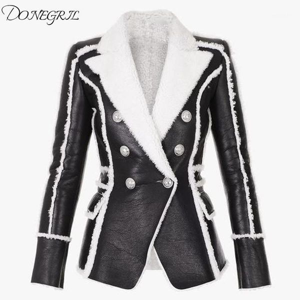 stylish designer jacket women's double breasted lion buttons faux fur leather blazer coat1, Black
stylish designer jacket women's double breasted lion buttons faux fur leather blazer coat1, Black