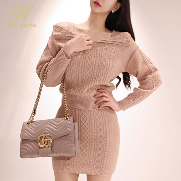 h han queen new autumn women new korean slim knitted dresses office bodycon pencil dress elegant simple 2 pieces sheath vestidos, Black;gray
h han queen new autumn women new korean slim knitted dresses office bodycon pencil dress elegant simple 2 pieces sheath vestidos, Black;gray