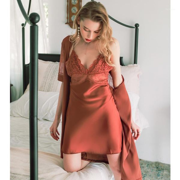 lace women sleepwear night dress robe lingerie 2 piece set hollow out perspective lounge set bathrobe pajamas1, Black;red
lace women sleepwear night dress robe lingerie 2 piece set hollow out perspective lounge set bathrobe pajamas1, Black;red