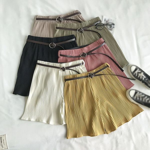 women's wide leg elastic waist solid color summer casual shorts with belt, White;black
women's wide leg elastic waist solid color summer casual shorts with belt, White;black