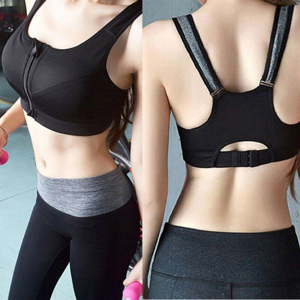 women push up sports fitness bra padded zipper gym athletic running sports yoga shirts, White;red