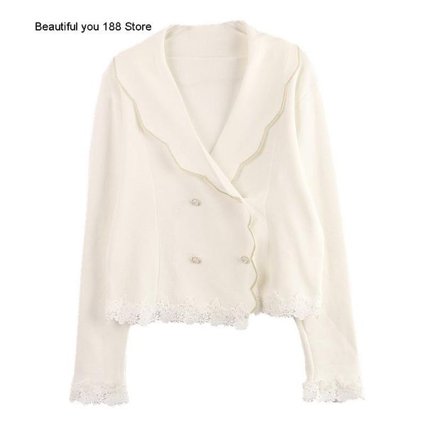 women's t-shirt long sleeve knitwear short style 2021 autumn lace french minority knitted cardigan top, White
women's t-shirt long sleeve knitwear short style 2021 autumn lace french minority knitted cardigan top, White