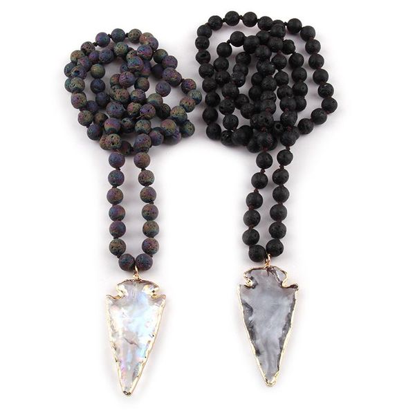 moodpc multi / black lave stone long knotted glass arrowhead pendant necklaces, Golden;silver
moodpc multi / black lave stone long knotted glass arrowhead pendant necklaces, Golden;silver