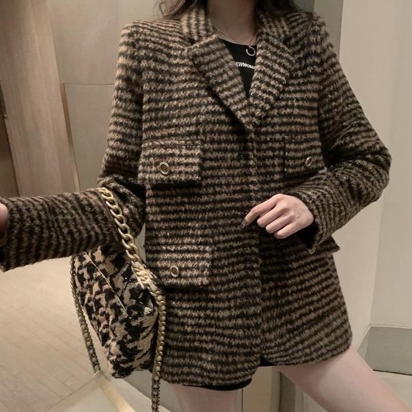 women's jackets 2021 winter elegant ladies single breasted slim office jacket female fashion outdoor casual plaid coat women, Black;brown
women's jackets 2021 winter elegant ladies single breasted slim office jacket female fashion outdoor casual plaid coat women, Black;brown