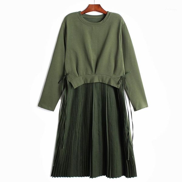 short round neck pullover sweater splicing pleated dress fall 2020 loose and thin high waist mid length a-line dress 10261, Black;gray
short round neck pullover sweater splicing pleated dress fall 2020 loose and thin high waist mid length a-line dress 10261, Black;gray