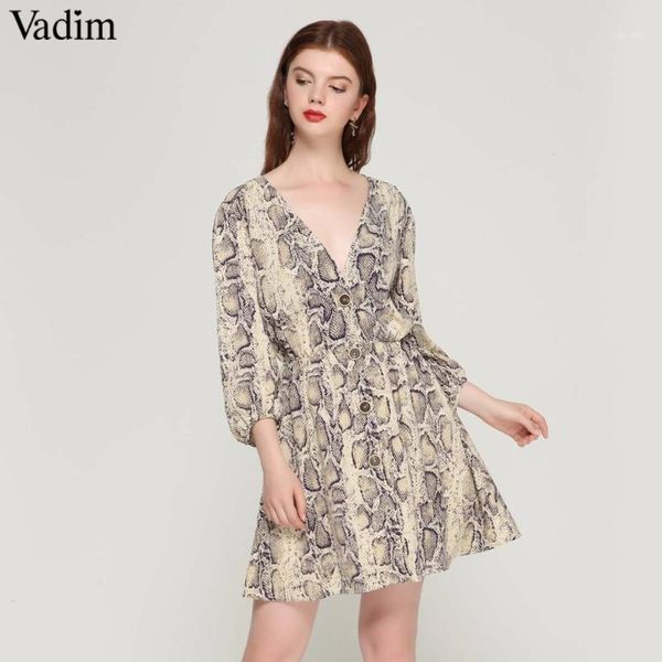 women v neck snake pattern dress elastic waist three quarter sleeve pleated buttons casual mini vestidos1, Black;gray
women v neck snake pattern dress elastic waist three quarter sleeve pleated buttons casual mini vestidos1, Black;gray