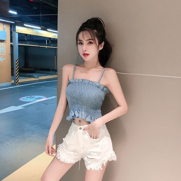 sweet female summer retro-frilly elastic lady strapless straps thin short denim 6jcr, White
sweet female summer retro-frilly elastic lady strapless straps thin short denim 6jcr, White