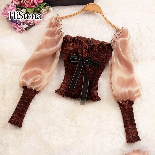 2021 winter new female square collar bow puff sleeve waist velvet with gauze shirts women's elegant vintage blouse fairy 1, White
2021 winter new female square collar bow puff sleeve waist velvet with gauze shirts women's elegant vintage blouse fairy 1, White
