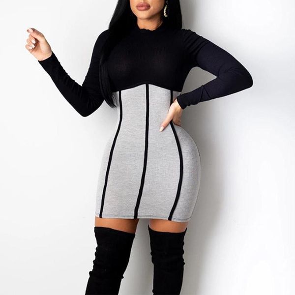 women bodycon mini dress 2020 autumn contrast color stripes ribbed knitted dress long sleeve high waist clubwear, Black;gray
women bodycon mini dress 2020 autumn contrast color stripes ribbed knitted dress long sleeve high waist clubwear, Black;gray