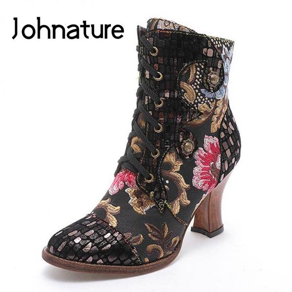johnature women boots short plush 2020 new women shoes genuine leather embroidery cloth patchwork cross-tied zip platform boots, Black
johnature women boots short plush 2020 new women shoes genuine leather embroidery cloth patchwork cross-tied zip platform boots, Black