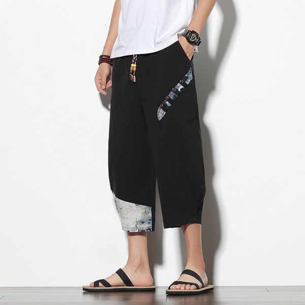 chinese style summer linen splicing capris loose wide leg beach casual men's shorts harem pants, White;black
chinese style summer linen splicing capris loose wide leg beach casual men's shorts harem pants, White;black