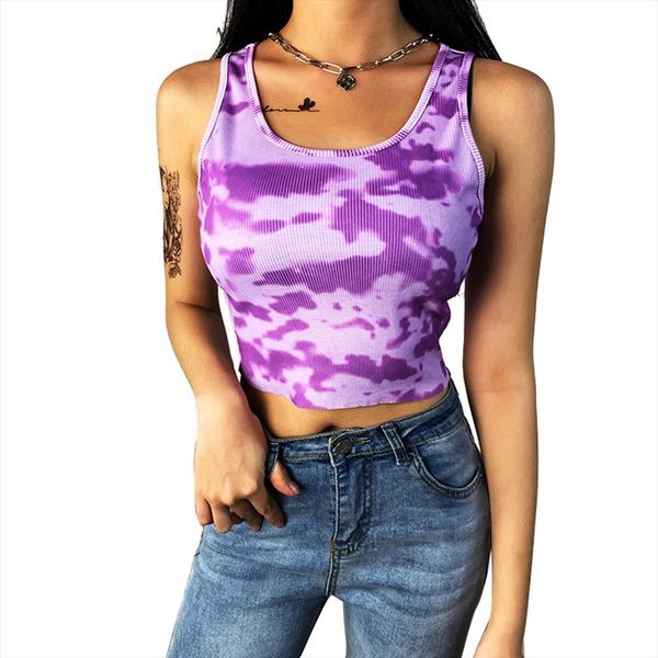 women crop ladies solid summer casual u neck tie dye print slim fashion sleeveless tank female streetwear s l, White 
women crop ladies solid summer casual u neck tie dye print slim fashion sleeveless tank female streetwear s l, White
