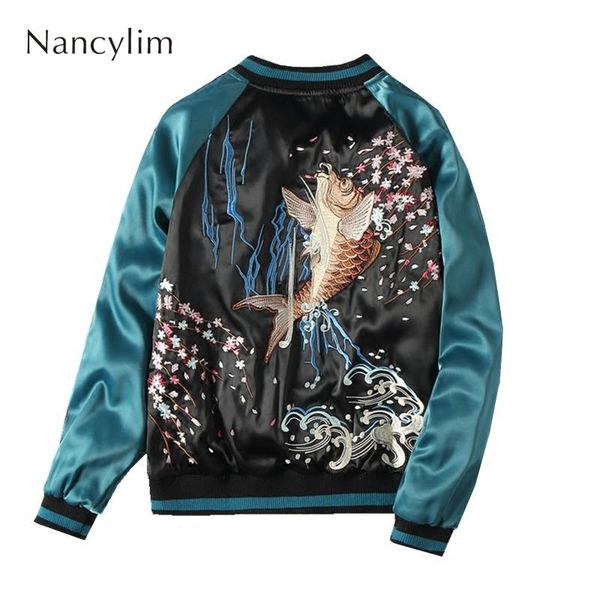 yokohama carp embroidery jackets men / women spring autumn hit color loose couple baseball coat outwears student, Black;brown
yokohama carp embroidery jackets men / women spring autumn hit color loose couple baseball coat outwears student, Black;brown