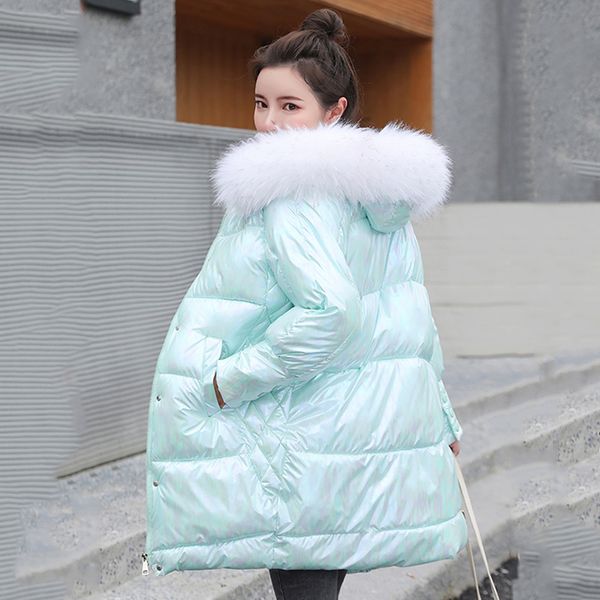 women's winter long coat hooded shiny jacket women solid oversized with fur collar covered button thick casual parkas woman 201019, Black
women's winter long coat hooded shiny jacket women solid oversized with fur collar covered button thick casual parkas woman 201019, Black