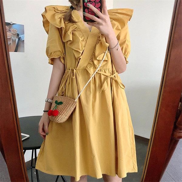 korean chic vintage v neck sweet 2021 students gentle ruffle waist controlled feminine high waist lace up dresses, Black;gray
korean chic vintage v neck sweet 2021 students gentle ruffle waist controlled feminine high waist lace up dresses, Black;gray