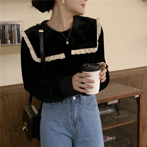 korean style autumn winter velvet blouses vintage stitching lace trim peter pan collar ladies femme casual shirt elegant, White
korean style autumn winter velvet blouses vintage stitching lace trim peter pan collar ladies femme casual shirt elegant, White