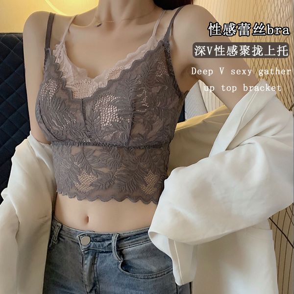 autumn and winter new lace back sling wrapped chest color matching shoulders with vest bra underwear, Black;white
autumn and winter new lace back sling wrapped chest color matching shoulders with vest bra underwear, Black;white