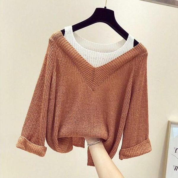 women's sweaters casual woman est autumn loose strapless knitted long sleeves sweater women patchwork pullovers, White;black
women's sweaters casual woman est autumn loose strapless knitted long sleeves sweater women patchwork pullovers, White;black