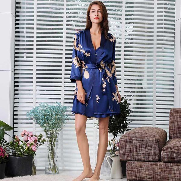 set robe women's spring autumn 2pcs bathrobe satin dragon print ladies sleepwear with belt kimono for women nightgown female1, Black;red
set robe women's spring autumn 2pcs bathrobe satin dragon print ladies sleepwear with belt kimono for women nightgown female1, Black;red