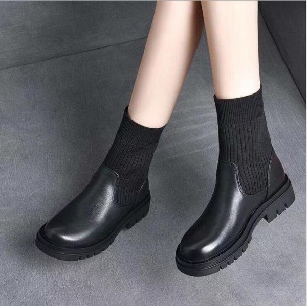 women's boots 2020 autumn and winter new woolen stretch leather boots layer cowhide british style flat thin boots, Black
women's boots 2020 autumn and winter new woolen stretch leather boots layer cowhide british style flat thin boots, Black