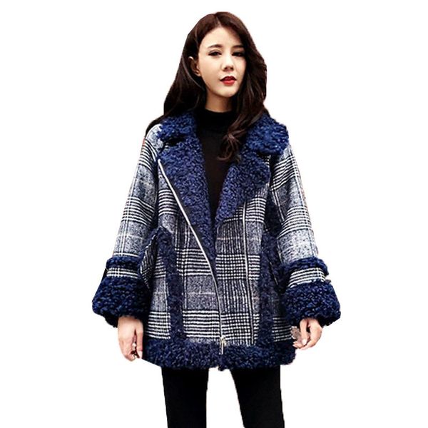 fashion women's lamb wool splicing blended woolen lattice coats ladies autumn winter keep warm hairy coat outwear, Black
fashion women's lamb wool splicing blended woolen lattice coats ladies autumn winter keep warm hairy coat outwear, Black