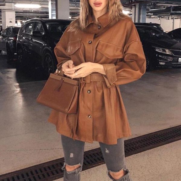 women's leather & faux vintage jackets women fall winter 2021 high street solid color coats ladies long sleeve pockets loose outwear cl, Black
women's leather & faux vintage jackets women fall winter 2021 high street solid color coats ladies long sleeve pockets loose outwear cl, Black